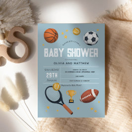 Invitación Baby Shower Cute Blue Sports para niños