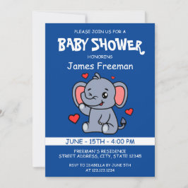 Invitación Baby Shower Cute Blue Vector Boy Elephant