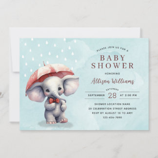 Invitación Baby Shower Cute Blue Watercolor Elephant Boy