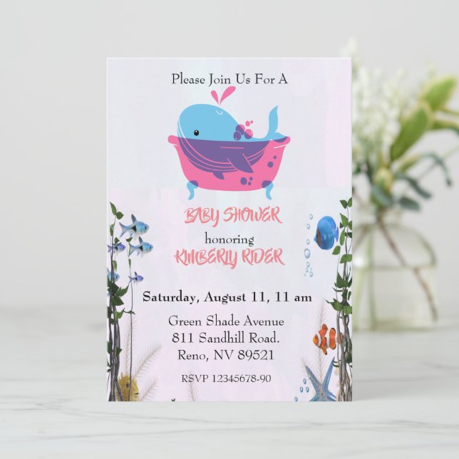 Invitación Baby Shower Cute Blue Whale (Anverso de pie)