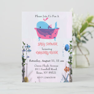 Invitación Baby Shower Cute Blue Whale