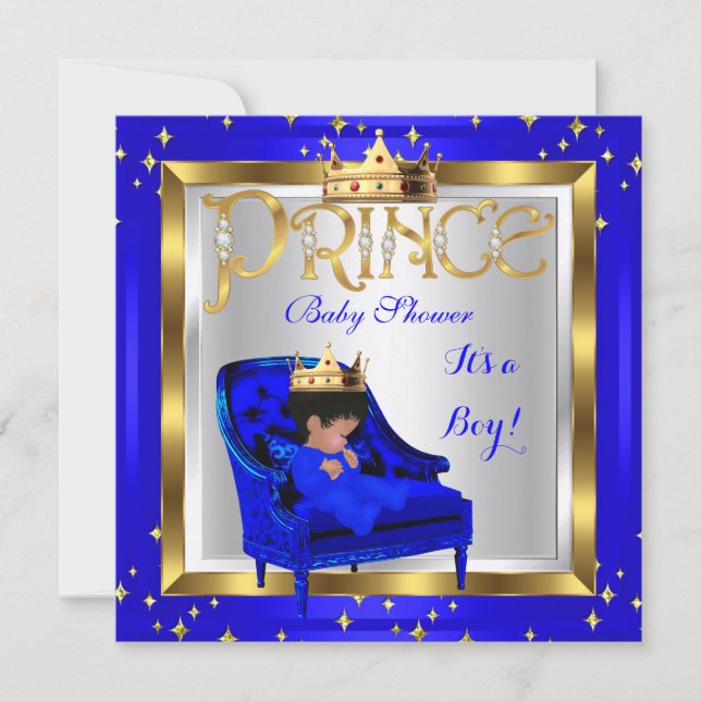 Invitación Baby Shower Cute Boy Prince Royal Blue Chair A2 (Anverso)