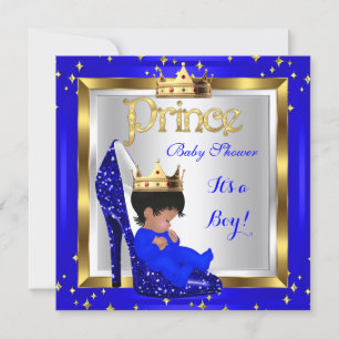 Invitación Baby Shower Cute Boy Prince Royal Blue Shoe C2