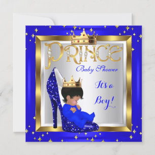 Invitación Baby Shower Cute Boy Prince Royal Blue Shoe D2