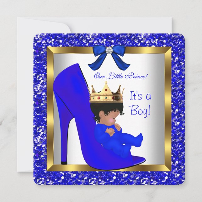 Invitación Baby Shower Cute Boy Prince Royal Blue Shoes 2 (Anverso)