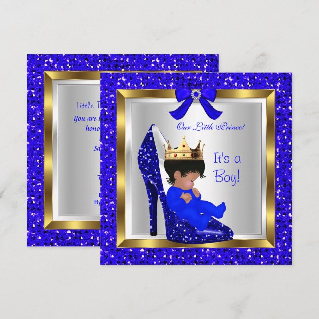 Invitación Baby Shower Cute Boy Prince Royal Blue Shoes 3 (Anverso / Reverso)