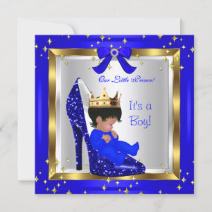 Invitación Baby Shower Cute Boy Prince Royal Blue Shoes 4