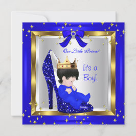 Invitación Baby Shower Cute Boy Prince Royal Blue Shoes 6