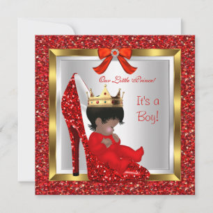 Invitación Baby Shower Cute Boy Prince Royal Red Shoe 2