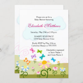 Invitación Baby Shower Cute Butterflies and Daisies