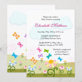 Invitación Baby Shower Cute Butterflies and Daisies