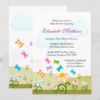 Invitación Baby Shower Cute Butterflies and Daisies