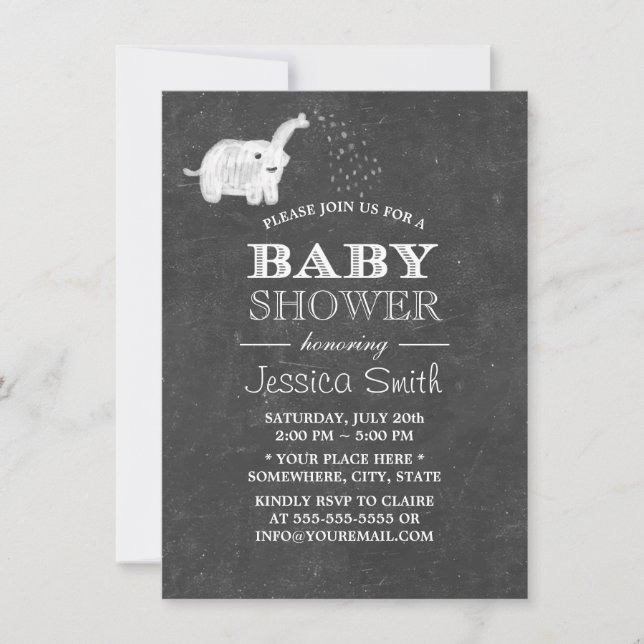 Invitación Baby Shower Cute Chalkboard Elephant (Anverso)