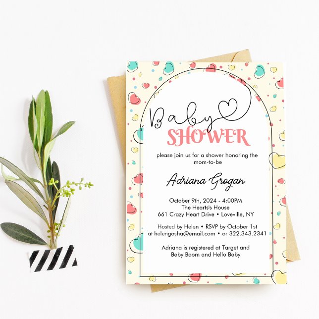 Invitación Baby Shower Cute Colorful Hearts (Subido por el creador)
