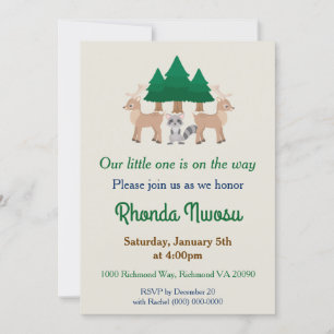 Invitación Baby Shower Cute Deer y Raccoon