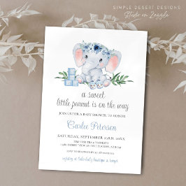 Invitación Baby Shower Cute Elephant Blue Floral Boy