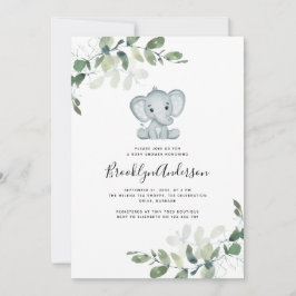 Invitación Baby Shower Cute Elephant Eucalyptus