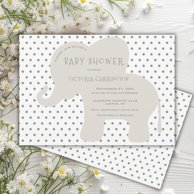 Invitación Baby Shower Cute Elephant Green Polkadot (Subido por el creador)
