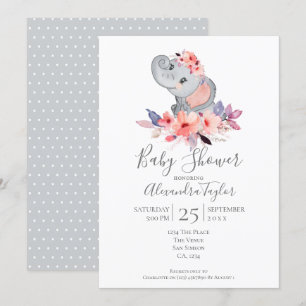 Invitación Baby Shower Cute Elephant personalizado