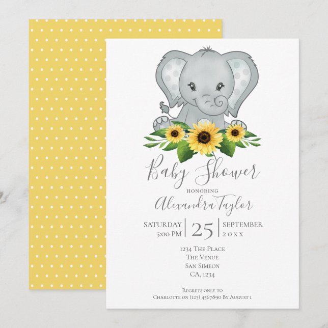 Invitación Baby Shower Cute Elephant personalizado (Anverso / Reverso)