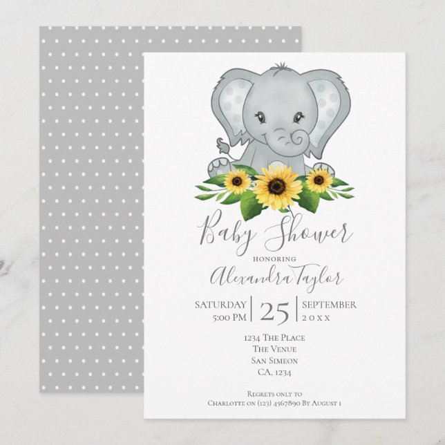 Invitación Baby Shower Cute Elephant personalizado (Anverso / Reverso)