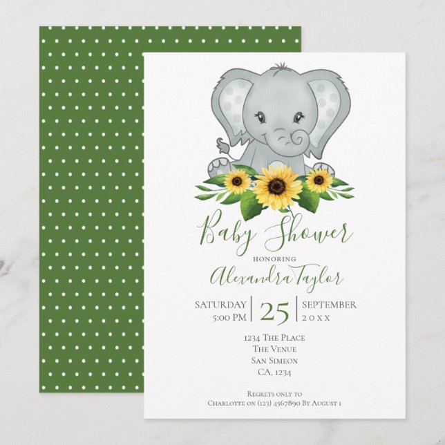Invitación Baby Shower Cute Elephant personalizado (Anverso / Reverso)