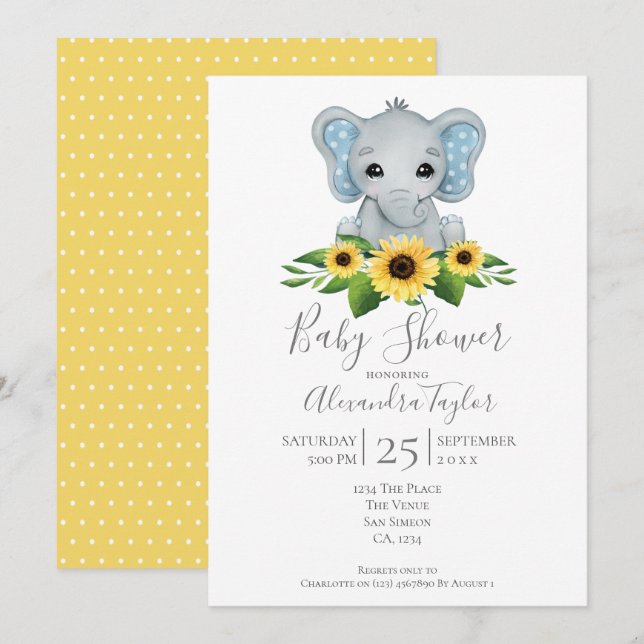 Invitación Baby Shower Cute Elephant personalizado (Anverso / Reverso)