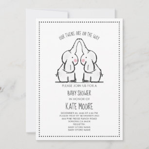 Invitación Baby Shower Cute Elephant Twins