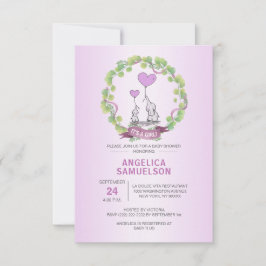 Invitación Baby Shower Cute Elephant Wreath Purple Lavender
