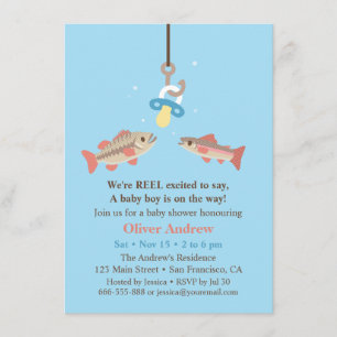 Invitación Baby Shower Cute Fish Bait Bass y Trout