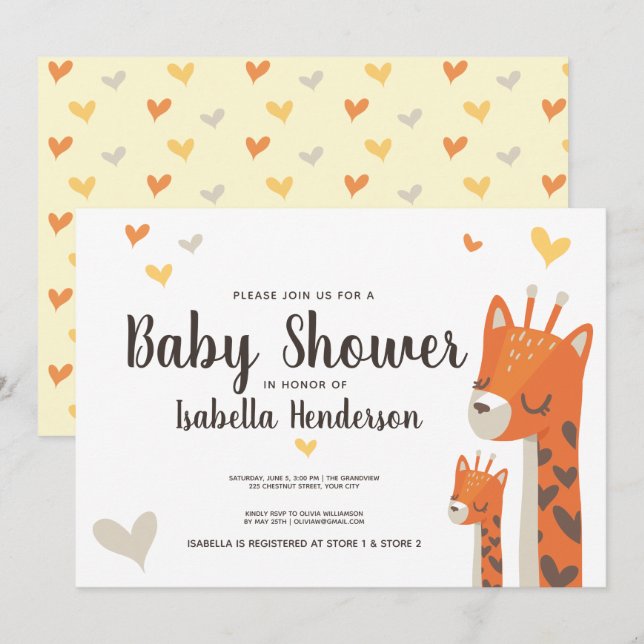 Invitación Baby Shower Cute Giraffe Jungle Animal (Anverso / Reverso)
