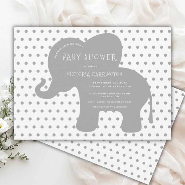 Invitación Baby Shower Cute Grey Elephant Polkadots (Subido por el creador)