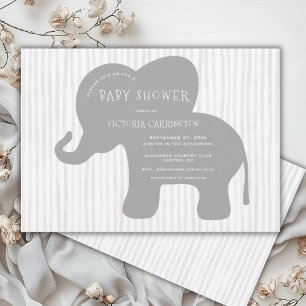 Invitación Baby Shower Cute Grey Elephant Stripe