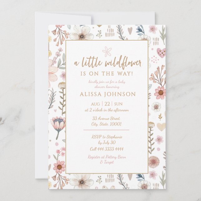 Invitación Baby Shower Cute Little Wildflower (Anverso)