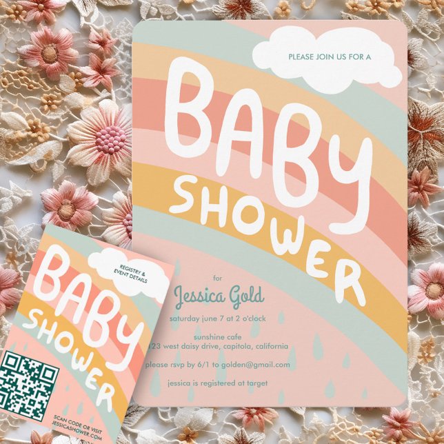 Invitación BABY SHOWER Cute nubes Personalizado de lluvia arc (BABY SHOWER Cute Clouds Rainbow Rain Custom Invitation
Pink Pastel )