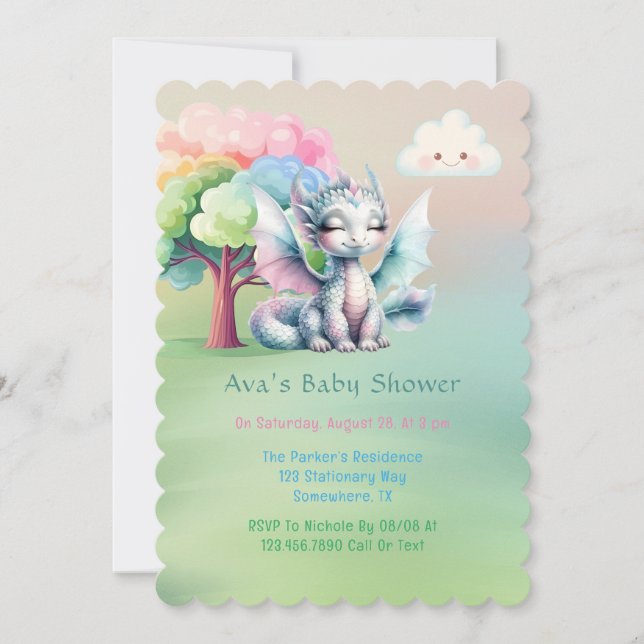 Invitación Baby Shower Cute Pastel Dragon (Anverso)