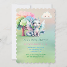 Baby Shower Cute Pastel Dragon
