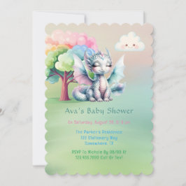 Invitación Baby Shower Cute Pastel Dragon