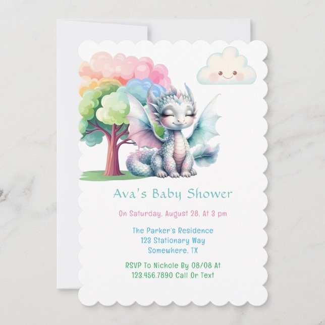 Invitación Baby Shower Cute Pastel Dragon (Anverso)