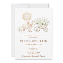 Baby Shower Cute Pig Wheelbarrow