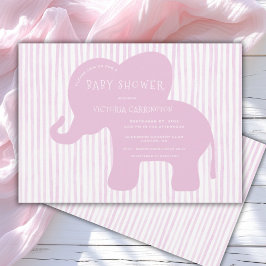 Invitación Baby Shower Cute Pink Elephant Stripe
