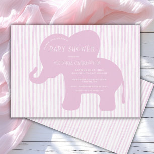Invitación Baby Shower Cute Pink Elephant Stripe