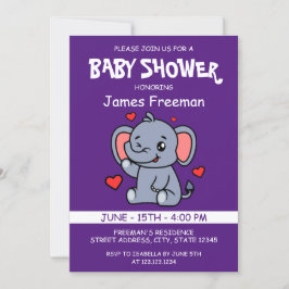 Invitación Baby Shower Cute Purple Vector Boy Elephant