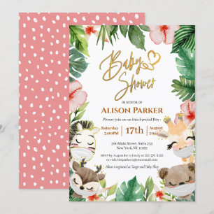 Invitación Baby Shower Cute Safari Pink Floral Greeneration