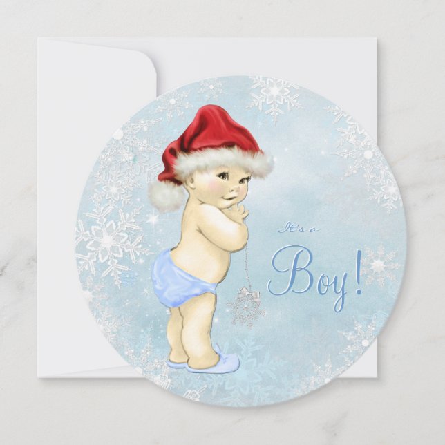 Invitación Baby Shower Cute Santa Baby Blue Snowflake (Anverso)