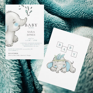 Invitación Baby Shower Cute Watercolor Elephant Boy