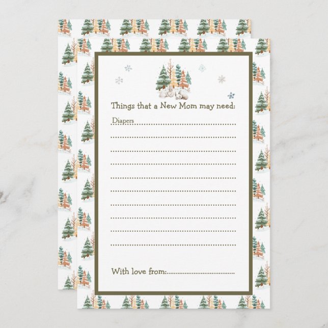 Invitación Baby Shower Cute Winter Rabbits (Anverso / Reverso)