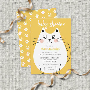 Invitación Baby Shower Cute Wite Kitty Cat