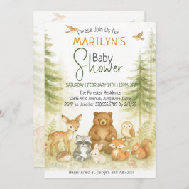 Invitación Baby Shower Cute Woodland Baby Animals
