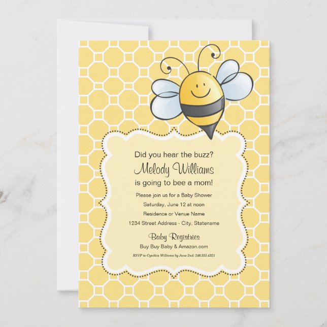 Invitación Baby Shower Cute Yellow y Black Bumblebee (Anverso)